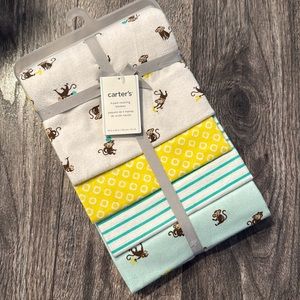 Carter's monkey stripes blue green white cotton receiving blankets set of 4 new